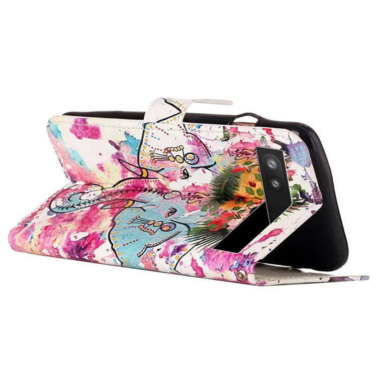 For Google Pixel 7a PU Leather Flip Phone Case Stand Pattern Printing Wallet Cover with Strap - Elephant