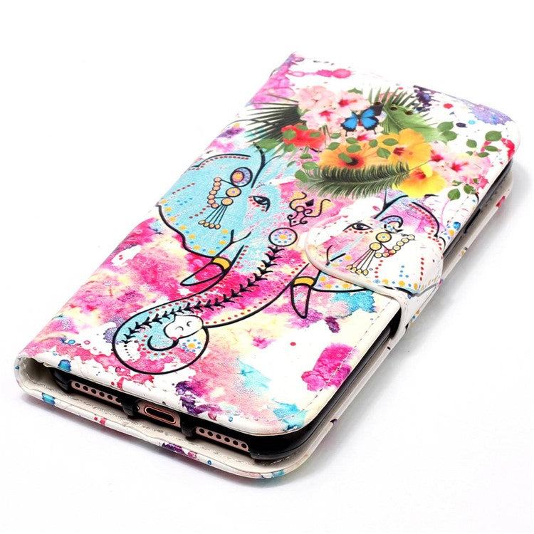 For Google Pixel 7a PU Leather Flip Phone Case Stand Pattern Printing Wallet Cover with Strap - Elephant