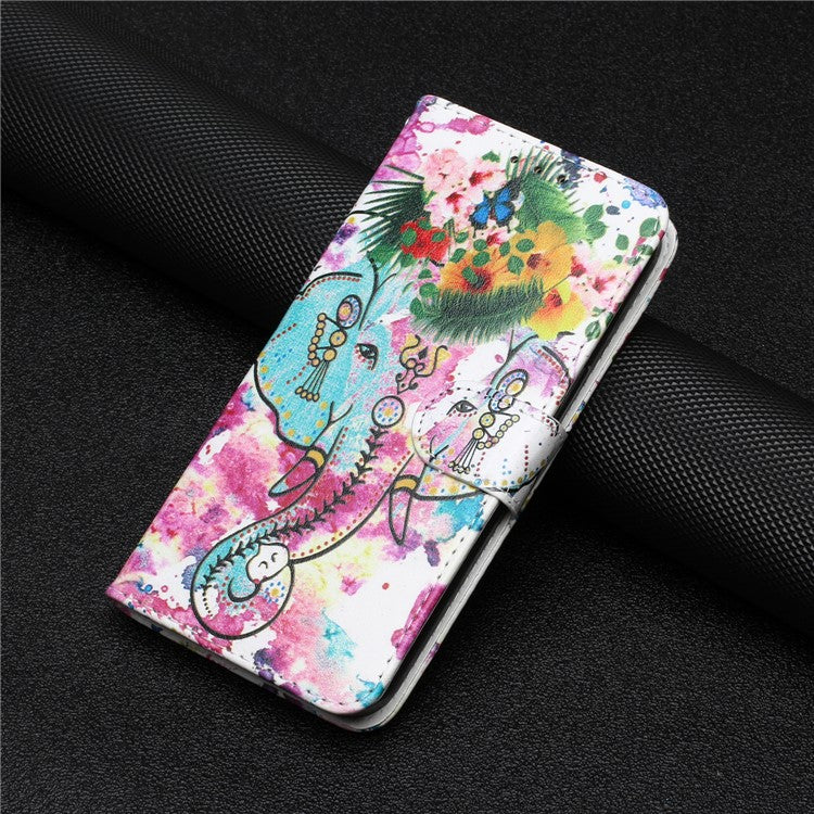 For Google Pixel 7a PU Leather Flip Phone Case Stand Pattern Printing Wallet Cover with Strap - Elephant