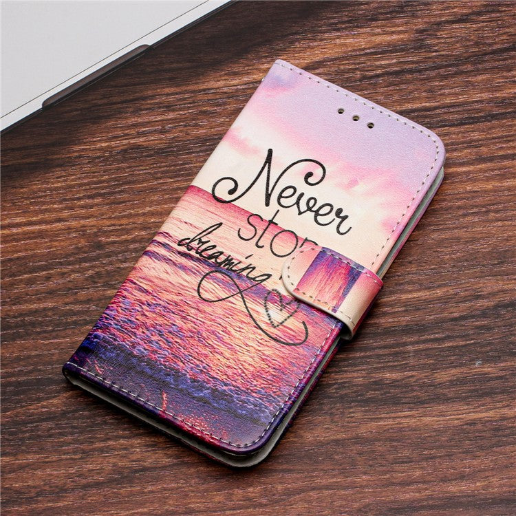 For Google Pixel 7a Wallet Phone Case PU Leather Pattern Printing Stand Phone Cover with Strap - Never Stop Dreaming