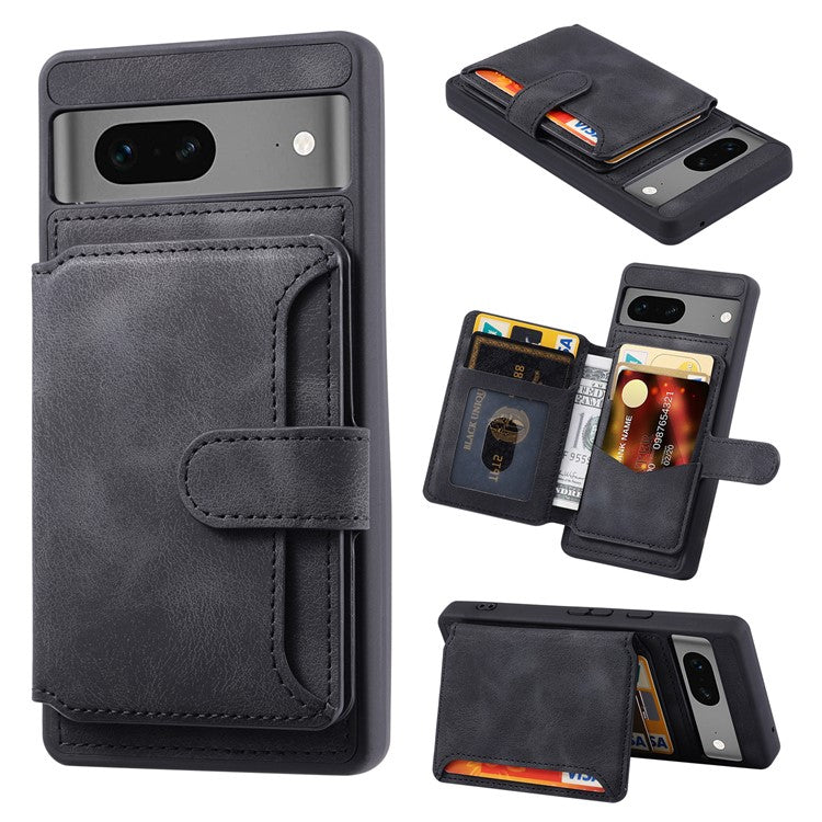 For Google Pixel 6a Leather Coated TPU Phone Case RFID Blocking Wallet Phone Kickstand Cover - Black