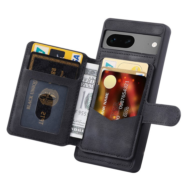 For Google Pixel 6a Leather Coated TPU Phone Case RFID Blocking Wallet Phone Kickstand Cover - Black