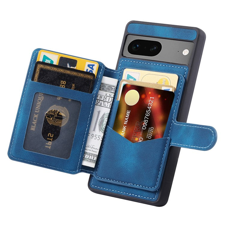 For Google Pixel 6a Leather Coated TPU Phone Case RFID Blocking Wallet Phone Kickstand Cover - Navy Blue