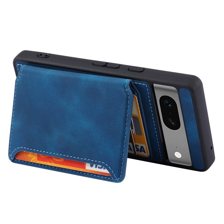 For Google Pixel 6a Leather Coated TPU Phone Case RFID Blocking Wallet Phone Kickstand Cover - Navy Blue