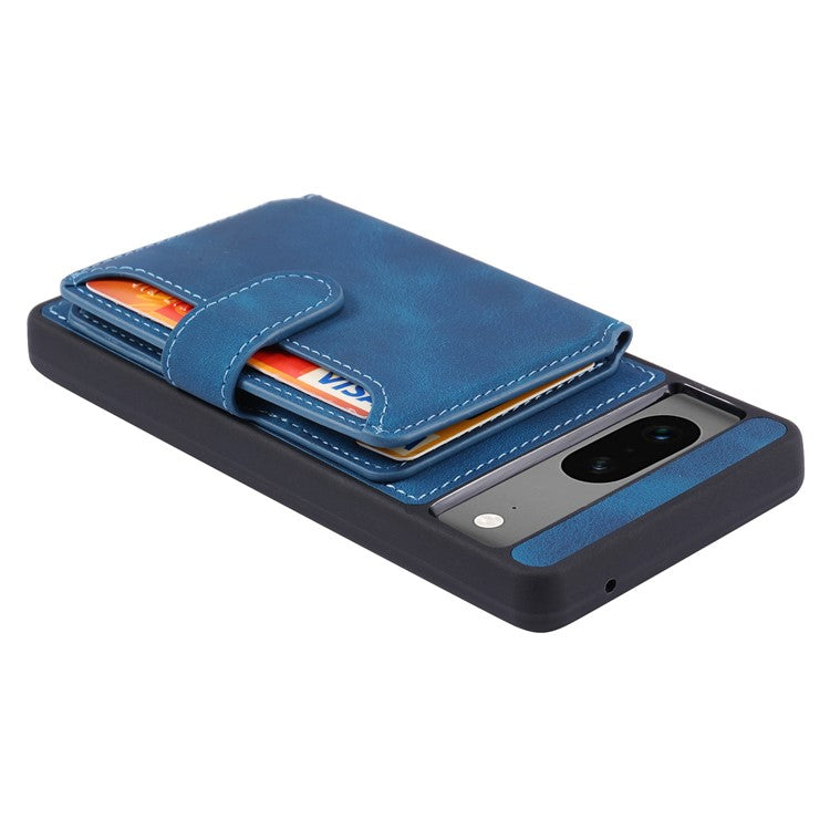 For Google Pixel 6a Leather Coated TPU Phone Case RFID Blocking Wallet Phone Kickstand Cover - Navy Blue