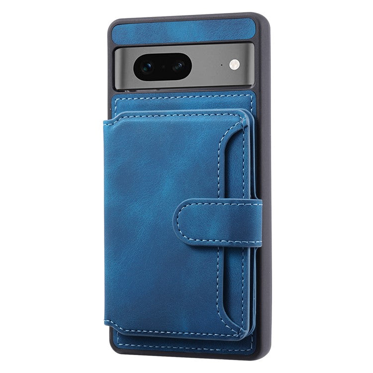For Google Pixel 6a Leather Coated TPU Phone Case RFID Blocking Wallet Phone Kickstand Cover - Navy Blue