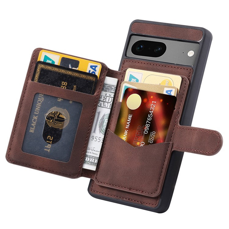 For Google Pixel 6a Leather Coated TPU Phone Case RFID Blocking Wallet Phone Kickstand Cover - Coffee