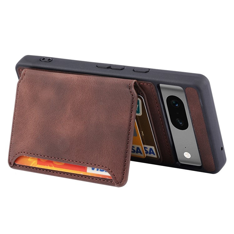 For Google Pixel 6a Leather Coated TPU Phone Case RFID Blocking Wallet Phone Kickstand Cover - Coffee