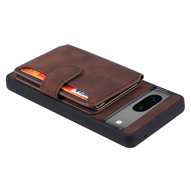 For Google Pixel 6a Leather Coated TPU Phone Case RFID Blocking Wallet Phone Kickstand Cover - Coffee