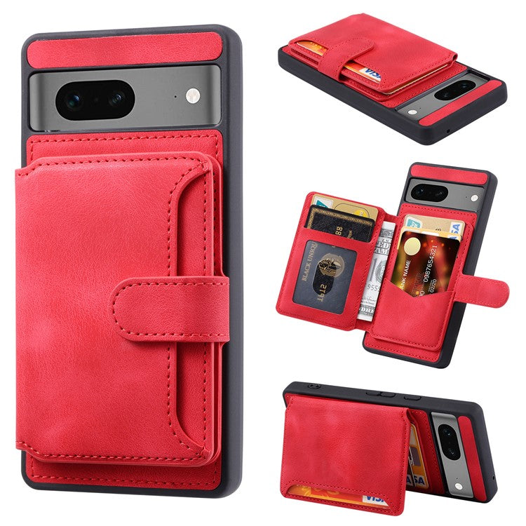 For Google Pixel 6a Leather Coated TPU Phone Case RFID Blocking Wallet Phone Kickstand Cover - Red