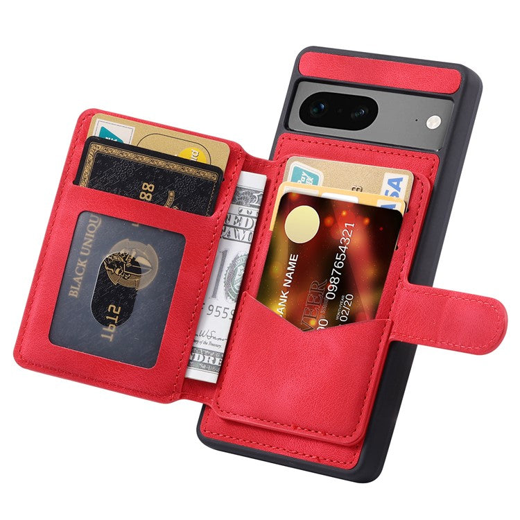 For Google Pixel 6a Leather Coated TPU Phone Case RFID Blocking Wallet Phone Kickstand Cover - Red
