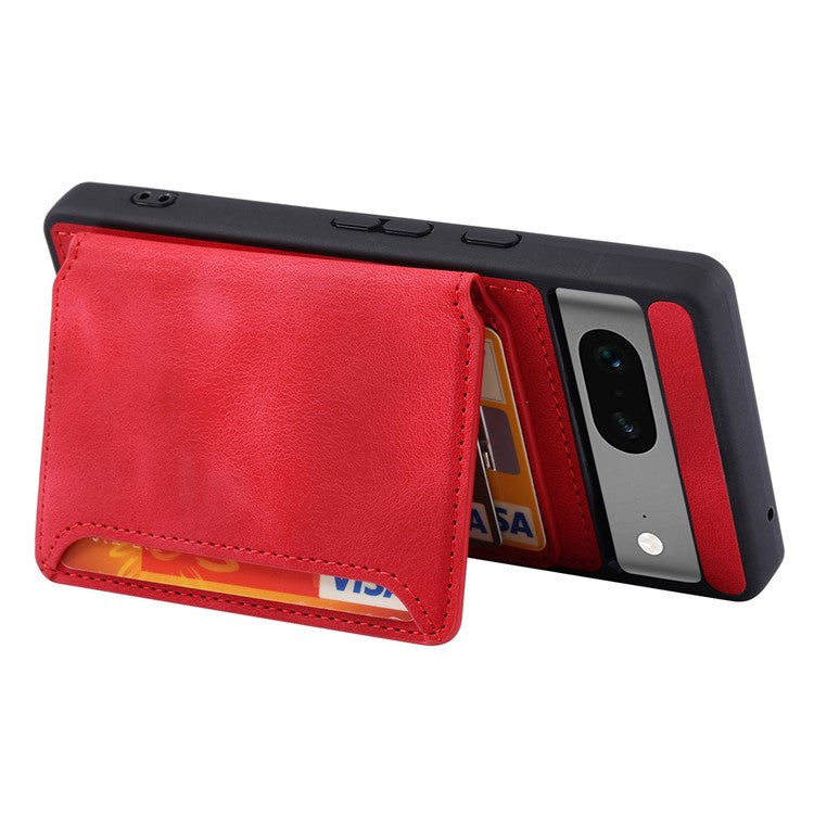 For Google Pixel 6a Leather Coated TPU Phone Case RFID Blocking Wallet Phone Kickstand Cover - Red