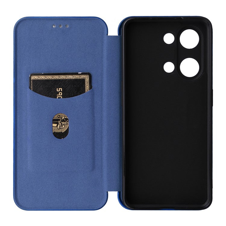 For OnePlus Nord 3 5G / Ace 2V Carbon Fiber Texture Leather Stand Phone Case Card Holder Phone Cover - Blue