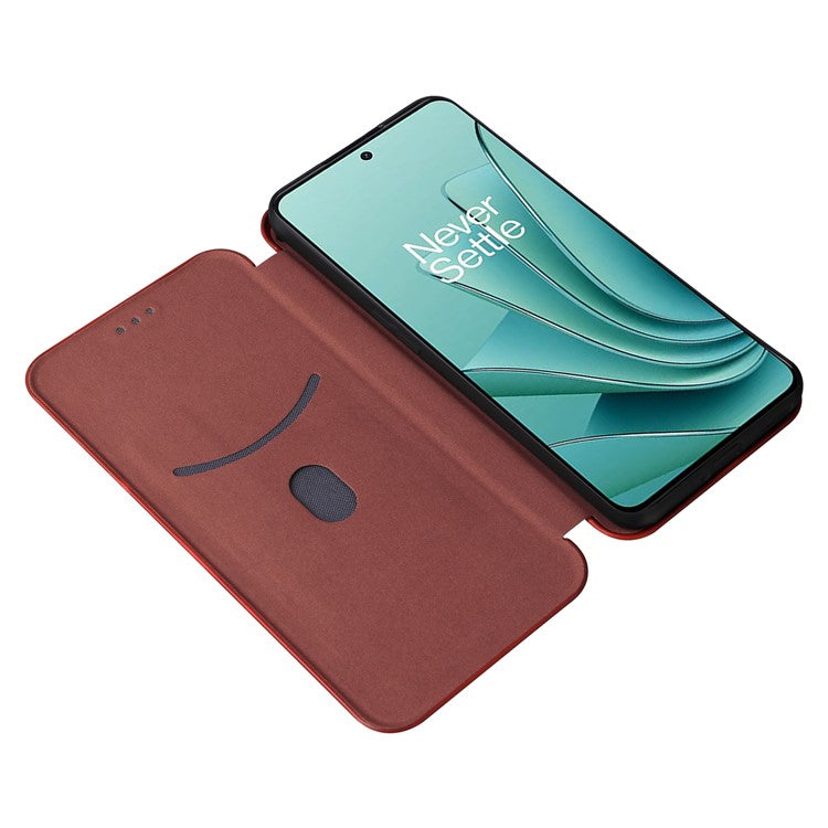 For OnePlus Nord 3 5G / Ace 2V Carbon Fiber Texture Leather Stand Phone Case Card Holder Phone Cover - Brown