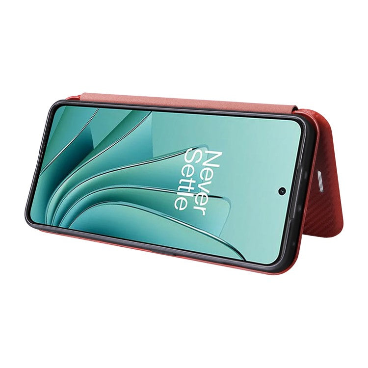 For OnePlus Nord 3 5G / Ace 2V Carbon Fiber Texture Leather Stand Phone Case Card Holder Phone Cover - Brown