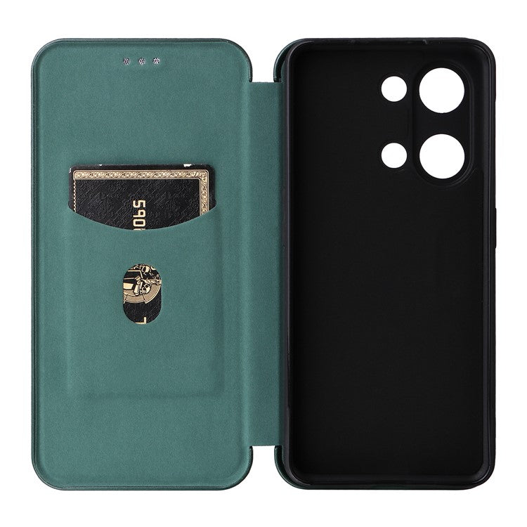 For OnePlus Nord 3 5G / Ace 2V Carbon Fiber Texture Leather Stand Phone Case Card Holder Phone Cover - Green
