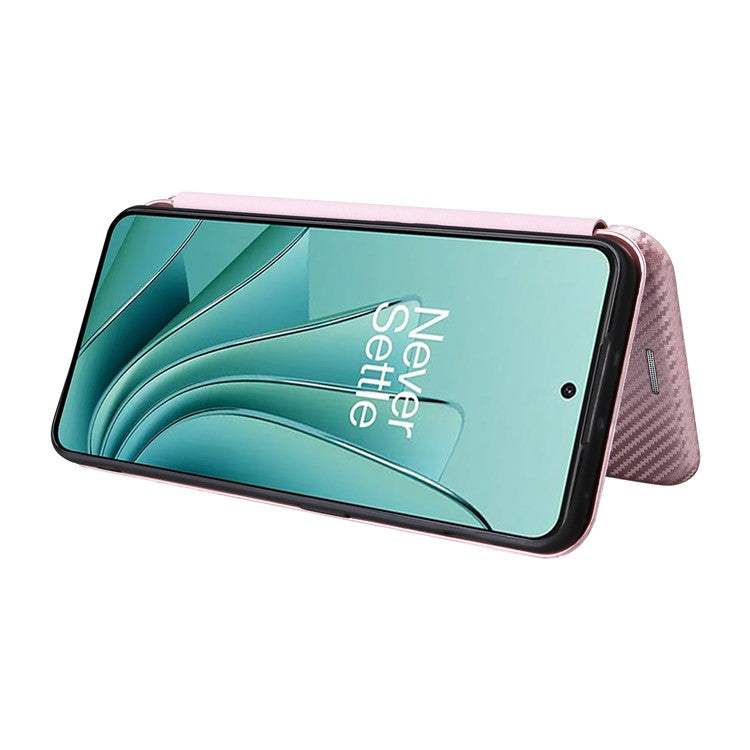 For OnePlus Nord 3 5G / Ace 2V Carbon Fiber Texture Leather Stand Phone Case Card Holder Phone Cover - Rose Gold
