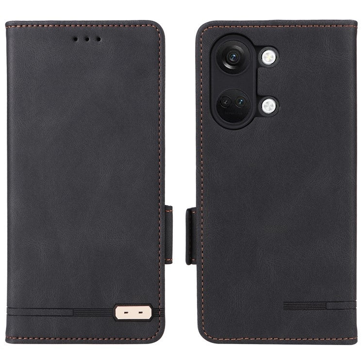 For OnePlus Nord 3 5G / Ace 2V Hardware Decor Wallet Stand Cover Magnetic PU Leather Anti-drop Case - Black