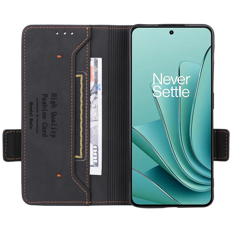 For OnePlus Nord 3 5G / Ace 2V Hardware Decor Wallet Stand Cover Magnetic PU Leather Anti-drop Case - Black