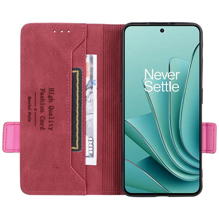 For OnePlus Nord 3 5G / Ace 2V Hardware Decor Wallet Stand Cover Magnetic PU Leather Anti-drop Case - Rose