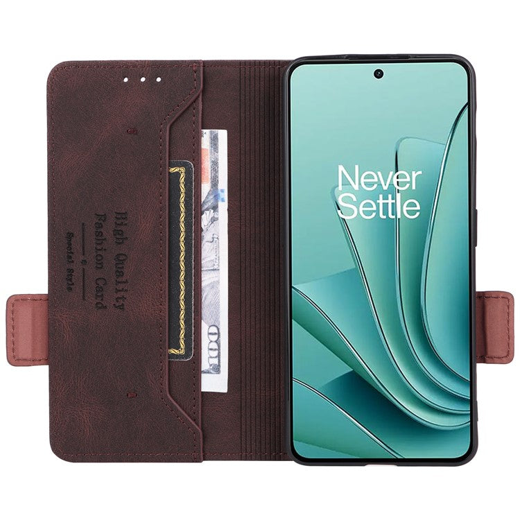 For OnePlus Nord 3 5G / Ace 2V Hardware Decor Wallet Stand Cover Magnetic PU Leather Anti-drop Case - Coffee