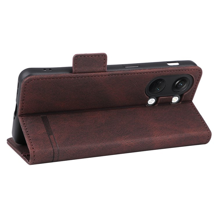 For OnePlus Nord 3 5G / Ace 2V Hardware Decor Wallet Stand Cover Magnetic PU Leather Anti-drop Case - Coffee
