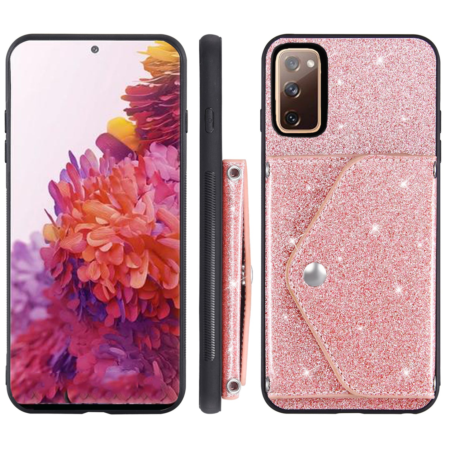 For Samsung Galaxy S20 Lite / S20 FE / S20 FE 5G / S20 FE 2022 Triangle Card Holder Kickstand PU Leather+TPU Phone Cover - Pink