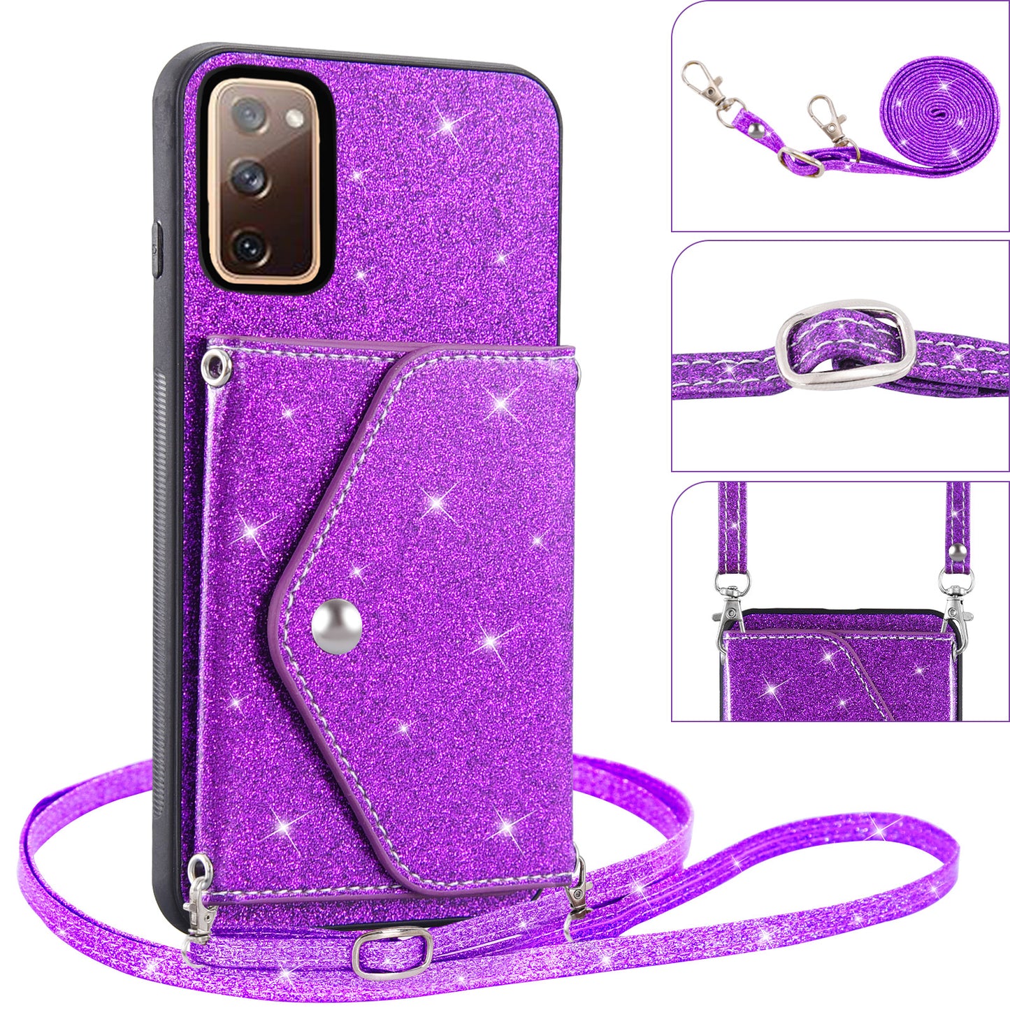 For Samsung Galaxy S20 Lite / S20 FE / S20 FE 5G / S20 FE 2022 Triangle Card Holder Kickstand PU Leather+TPU Phone Cover - Purple