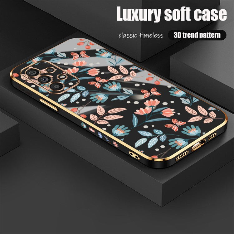 RZANTS For Samsung Galaxy A32 5G / M32 5G Soft TPU Electroplating Phone Case Flower Butterfly Pattern Cellphone Cover - Black