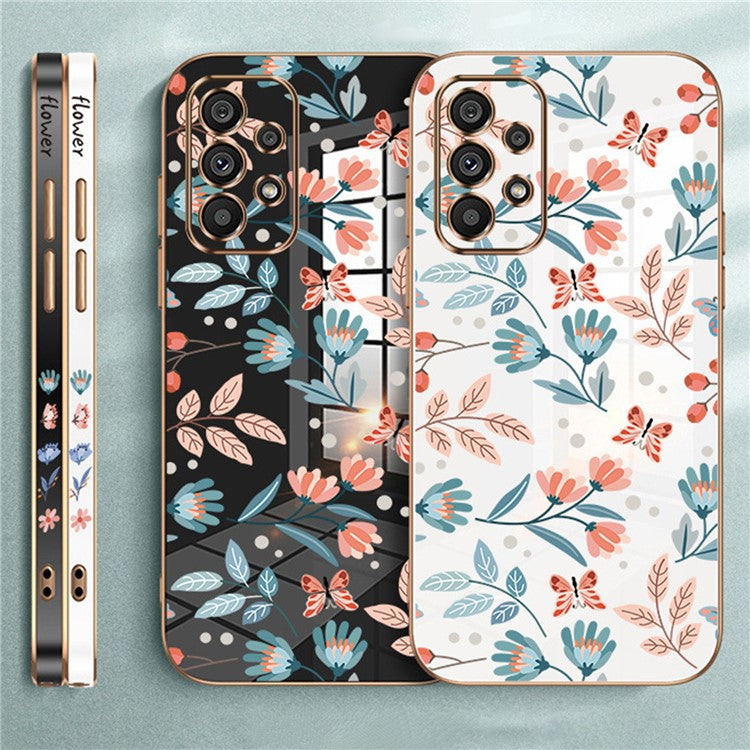 RZANTS For Samsung Galaxy A32 5G / M32 5G Soft TPU Electroplating Phone Case Flower Butterfly Pattern Cellphone Cover - Black