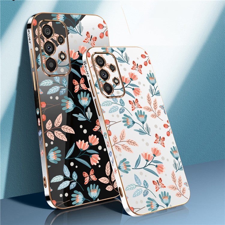 RZANTS For Samsung Galaxy A32 5G / M32 5G Soft TPU Electroplating Phone Case Flower Butterfly Pattern Cellphone Cover - Black