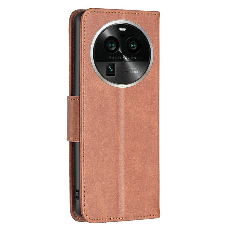 Solid Color Textured PU Leather Phone Case for Oppo Find X6 Pro , Wallet Anti-Scratch Stand Phone Cover with Strap - Brown