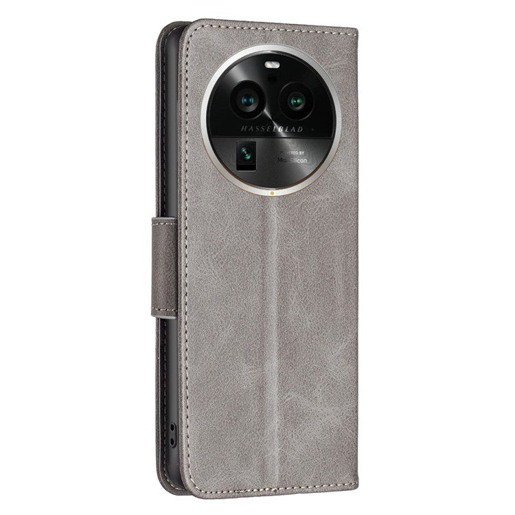 Solid Color Textured PU Leather Phone Case for Oppo Find X6 Pro , Wallet Anti-Scratch Stand Phone Cover with Strap - Grey