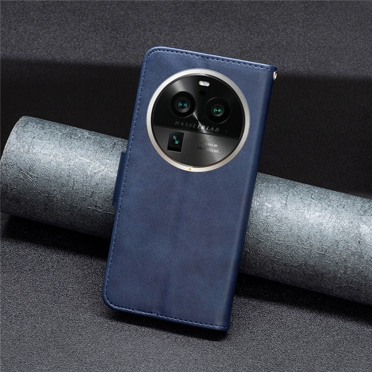 Solid Color Textured PU Leather Phone Case for Oppo Find X6 Pro , Wallet Anti-Scratch Stand Phone Cover with Strap - Blue