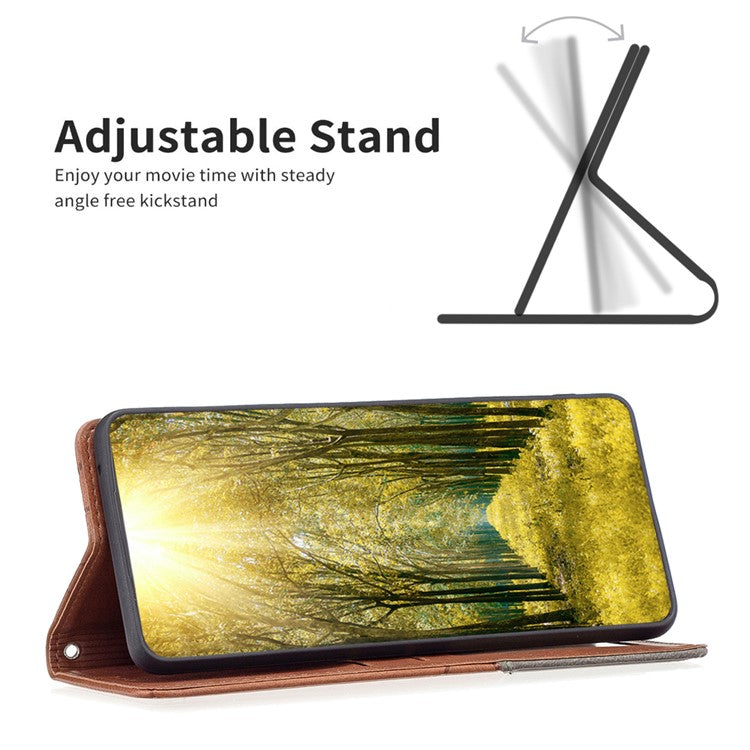 Splicing PU Leather Phone Cover for Oppo Find X6 , Card Holder Imprinting Pattern Cell Phone Stand Case - Brown