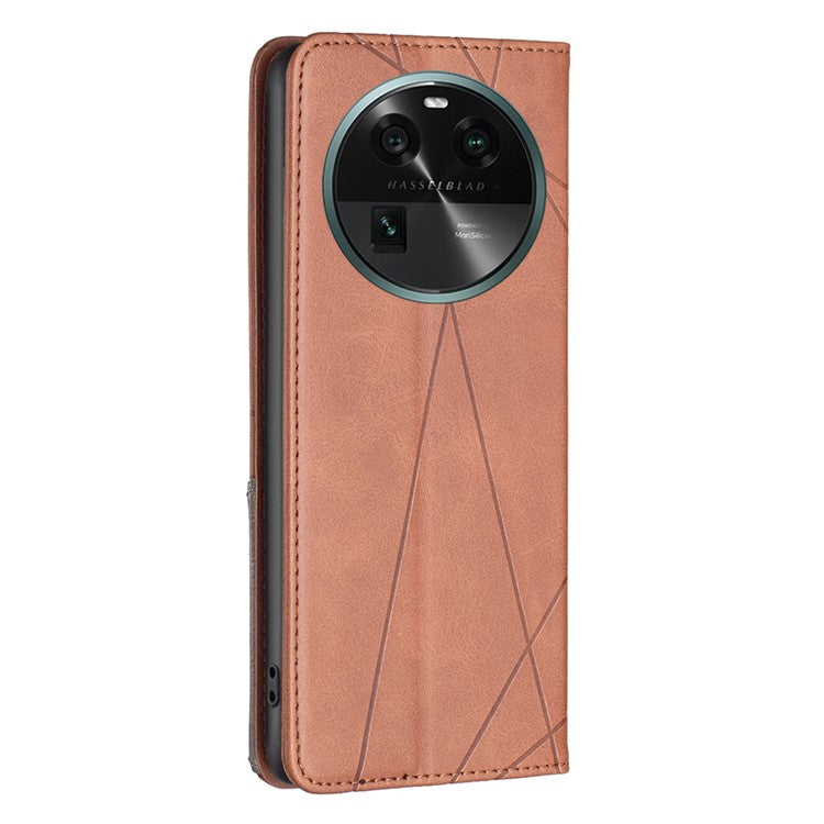 Splicing PU Leather Phone Cover for Oppo Find X6 , Card Holder Imprinting Pattern Cell Phone Stand Case - Brown