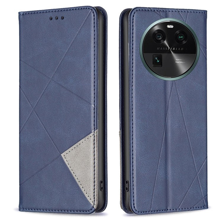 Splicing PU Leather Phone Cover for Oppo Find X6 , Card Holder Imprinting Pattern Cell Phone Stand Case - Blue