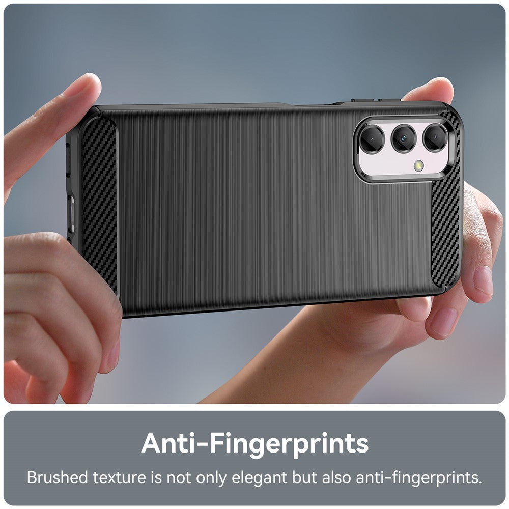 For Samsung Galaxy M14 5G Carbon Fiber Texture Shockproof Brushed TPU Phone Case Cell Phone Cover - Black