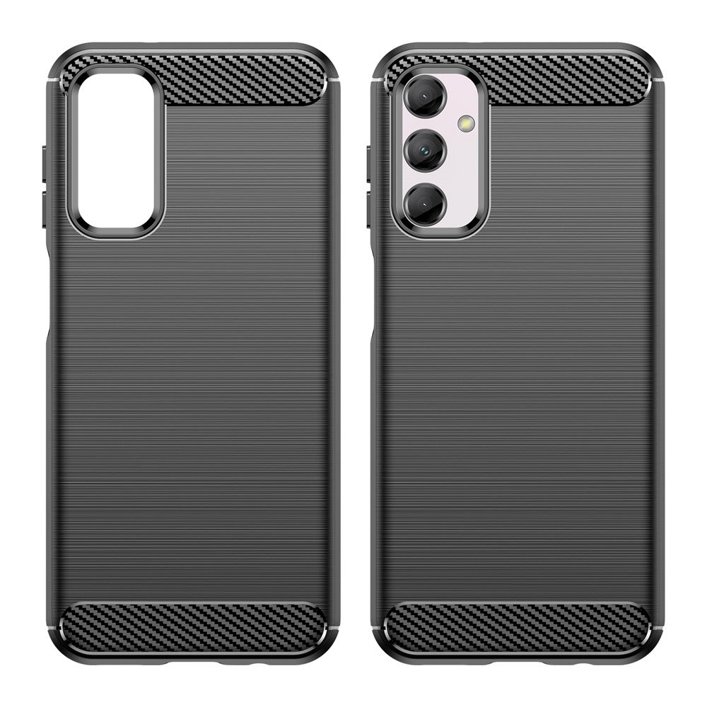 For Samsung Galaxy M14 5G Carbon Fiber Texture Shockproof Brushed TPU Phone Case Cell Phone Cover - Black