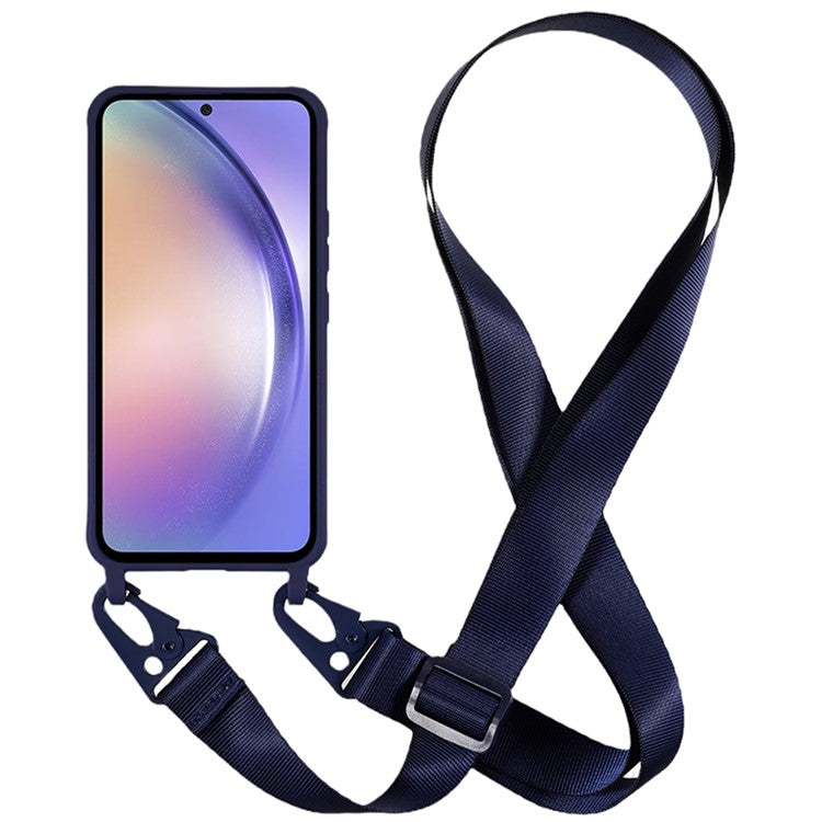 For Samsung Galaxy A54 5G Soft TPU Case Matte Finish Phone Protector with Wide Lanyard - Dark Blue