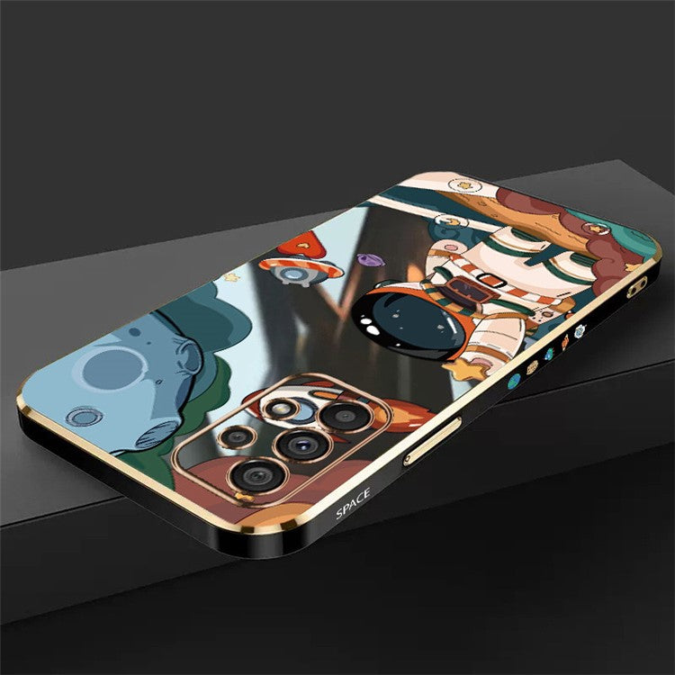 RZANTS For Samsung Galaxy A32 4G (EU Version) TPU Phone Cover Astronaut Spaceship Pattern Printing Electroplating Case - Black