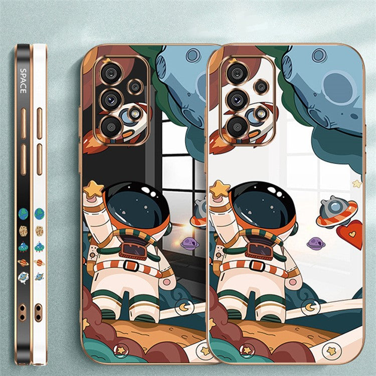 RZANTS For Samsung Galaxy A32 4G (EU Version) TPU Phone Cover Astronaut Spaceship Pattern Printing Electroplating Case - Black