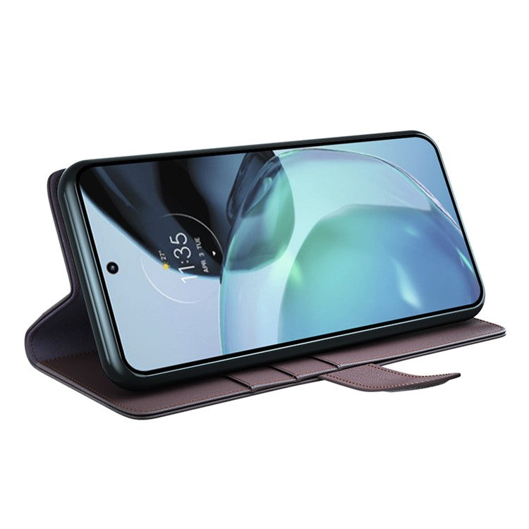 For Google Pixel 7a Genuine Cow Leather Shockproof Phone Case Folding Stand Wallet Protective Cover - Brown