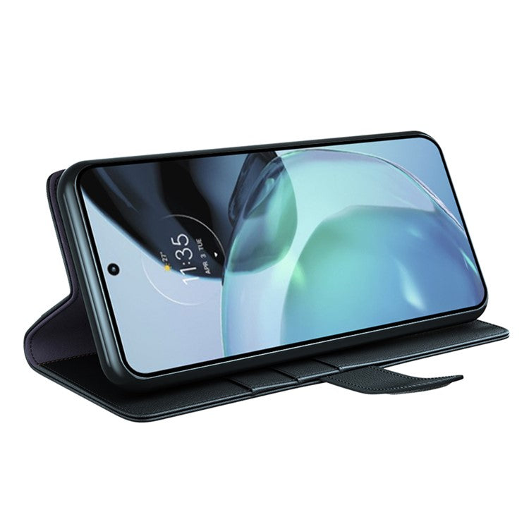 For Google Pixel 7a Genuine Cow Leather Shockproof Phone Case Folding Stand Wallet Protective Cover - Black