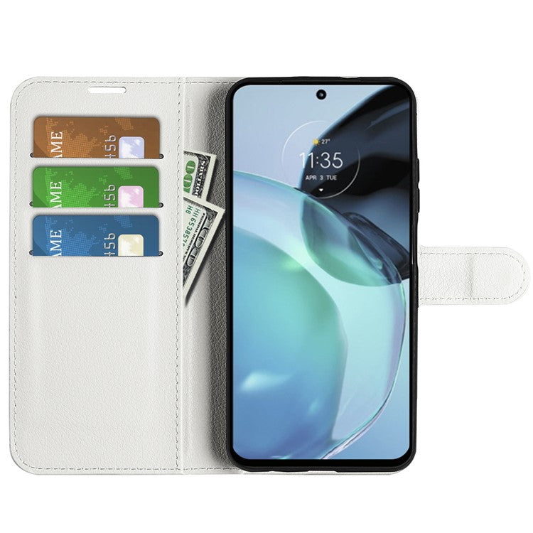 PU Leather Shell for Google Pixel 7a Drop-proof Litchi Texture Phone Case Wallet Stand Flip Cover - White