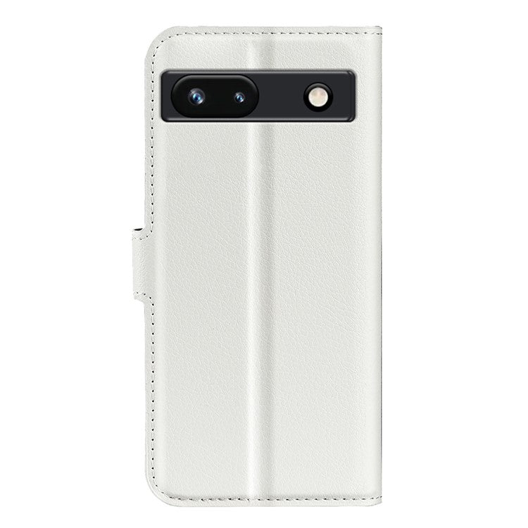 PU Leather Shell for Google Pixel 7a Drop-proof Litchi Texture Phone Case Wallet Stand Flip Cover - White