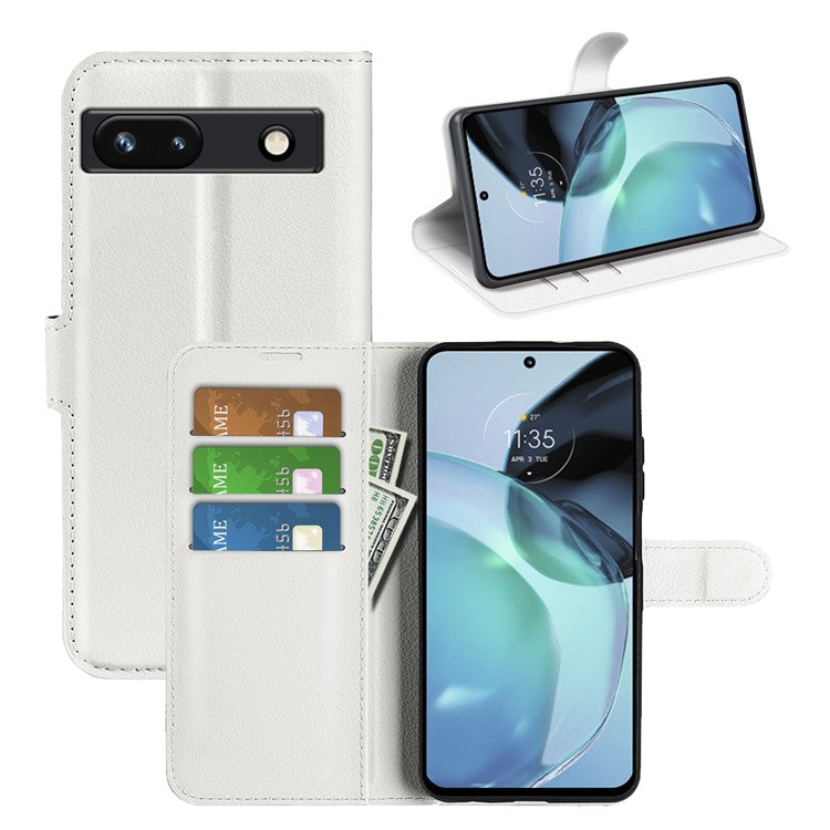 PU Leather Shell for Google Pixel 7a Drop-proof Litchi Texture Phone Case Wallet Stand Flip Cover - White