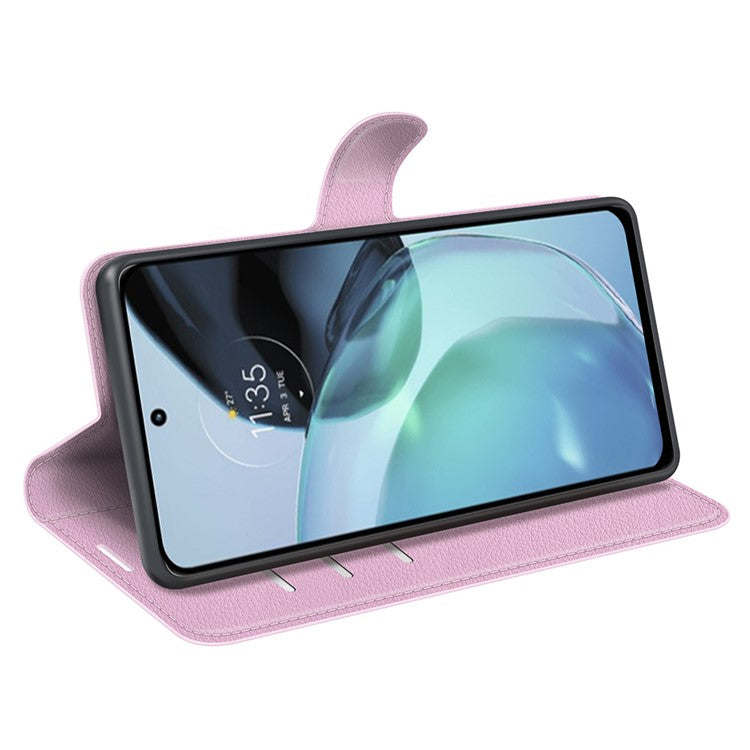 PU Leather Shell for Google Pixel 7a Drop-proof Litchi Texture Phone Case Wallet Stand Flip Cover - Pink