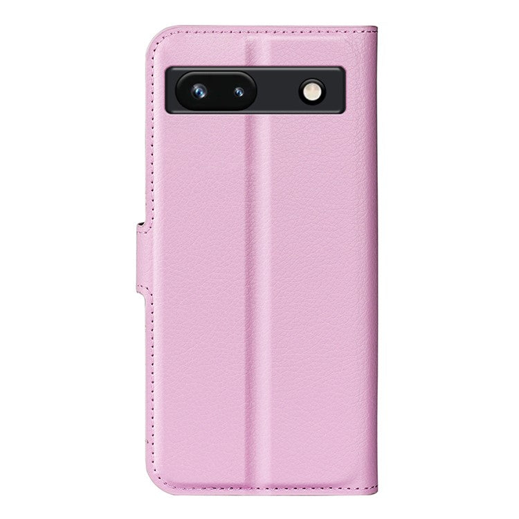 PU Leather Shell for Google Pixel 7a Drop-proof Litchi Texture Phone Case Wallet Stand Flip Cover - Pink