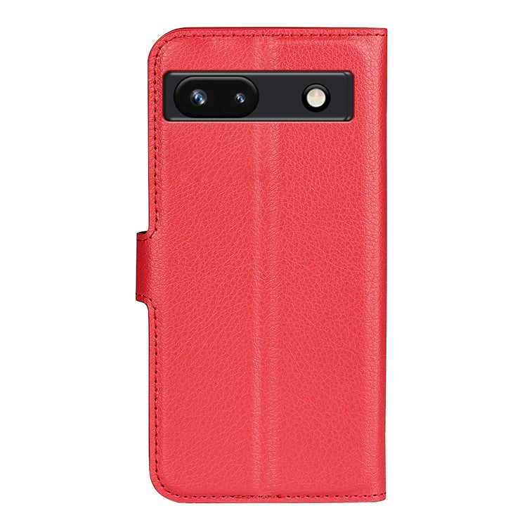 PU Leather Shell for Google Pixel 7a Drop-proof Litchi Texture Phone Case Wallet Stand Flip Cover - Red